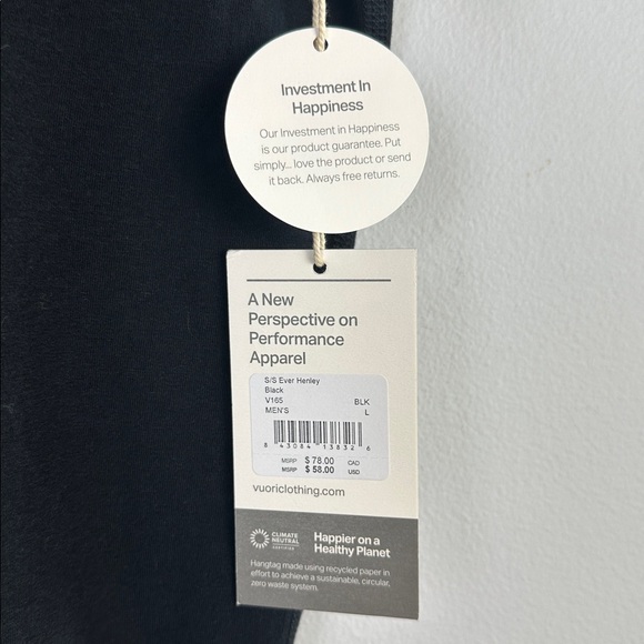 NEW Men’s Vuori Ever Performance Henley Black Large Active T-Shirt Buttery Soft - Picture 15 of 16